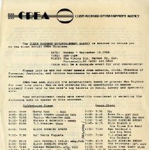 CREA: Cuzin Richard Entertainment Agency [invitation] First annual CREA showcase, September 10, 1984.